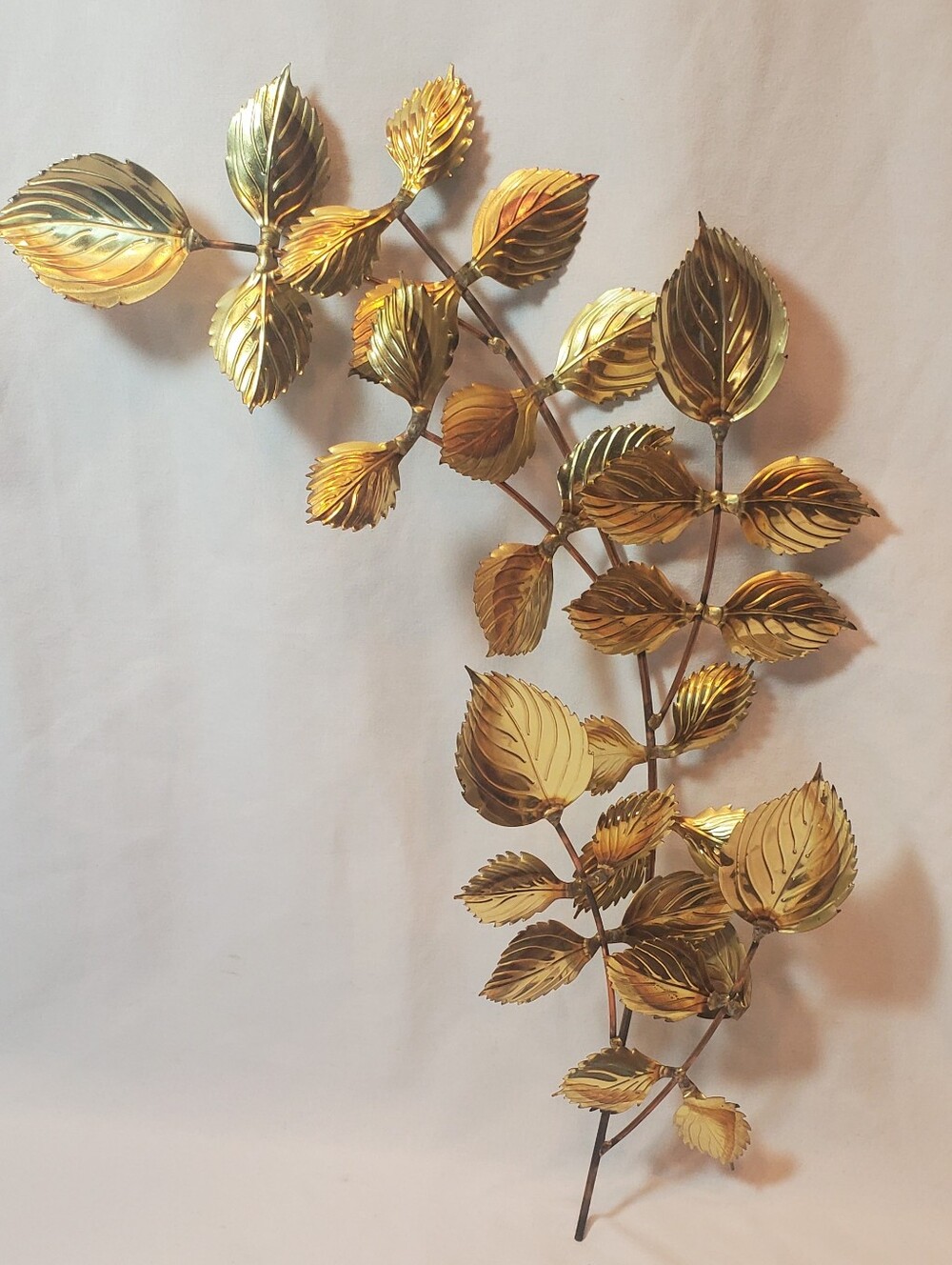 Homco Home Interiors Vtg Brass Gold Birch Leaf Metal Wall Art Branch MCM Retro